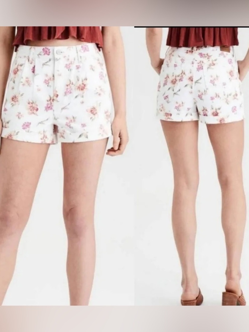 American Eagle White Floral Print Mom  Shorts Size 2 - Picture 2 of 8